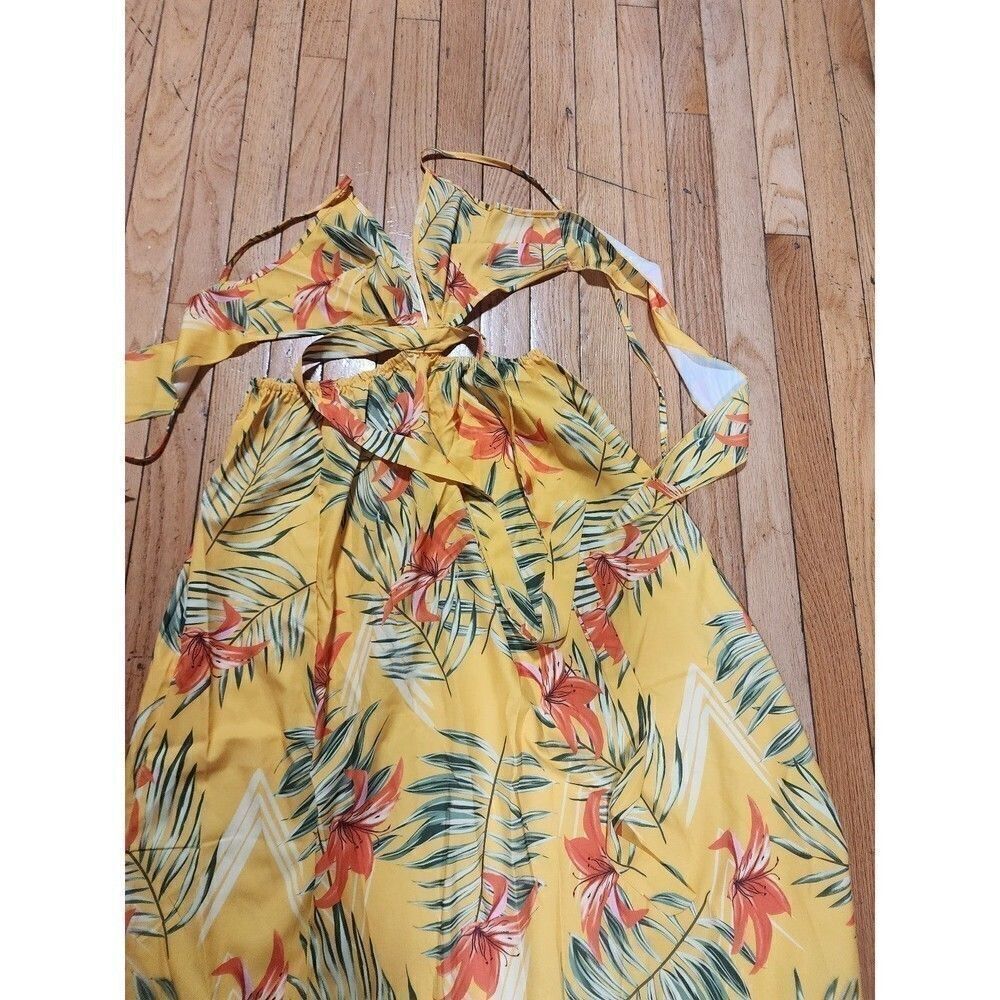 Women's Tropical Print Backless Knot Halter Neck Slit Thigh Dress Size S - Picture 8 of 8